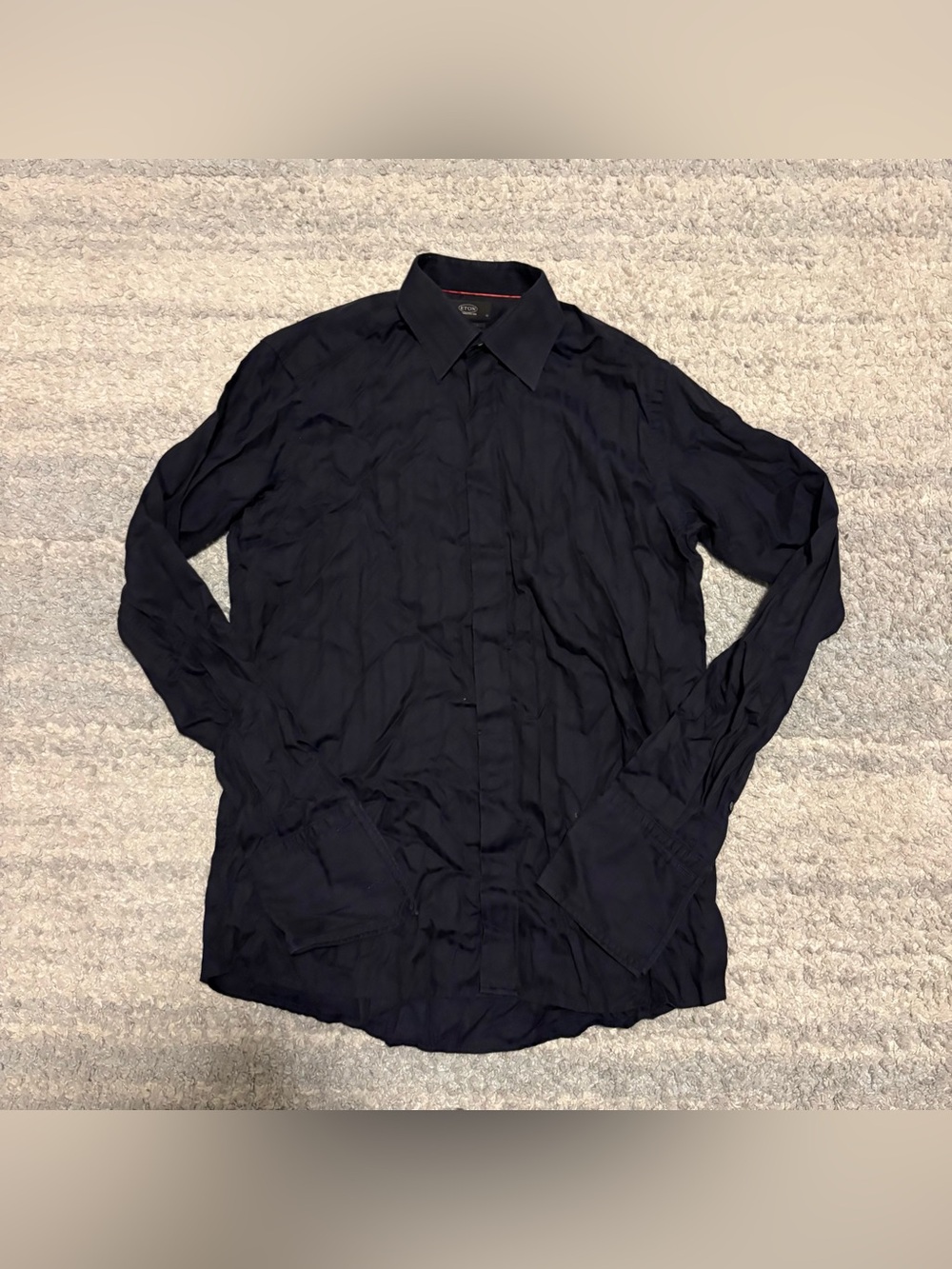 Eton Ganghester 1928 Navy Jacquard French Cuff Dress Shirt Contemporary Fit 16.5